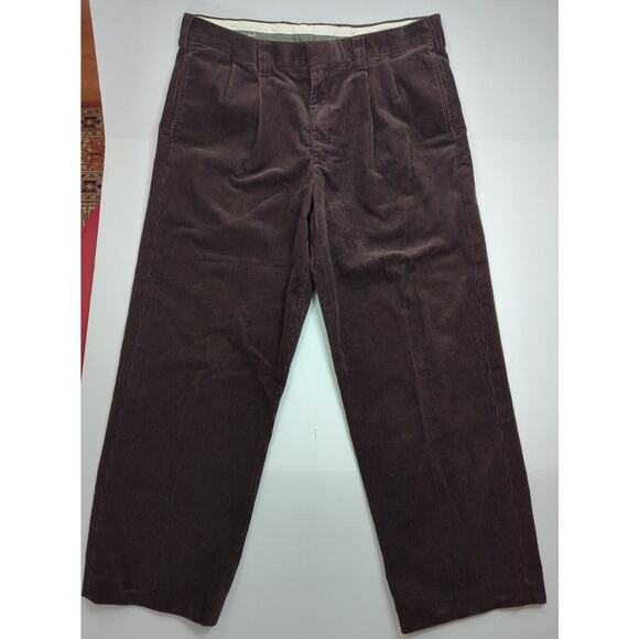 L.L.Bean Chocolate Brown Wide Leg Pleated Corduroy Pants Men's Size 36" x 29" - Picture 1 of 8